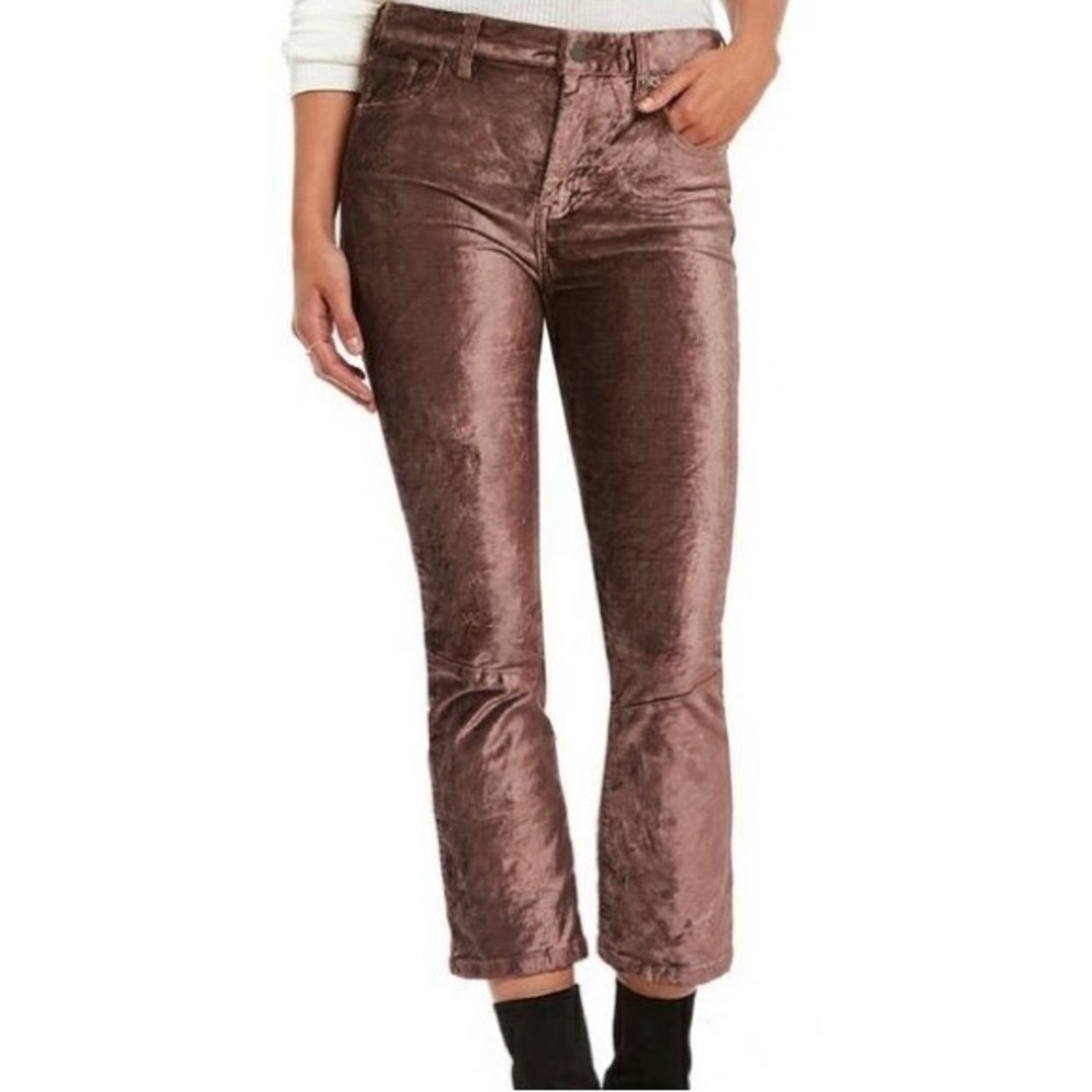 Free People Luxe Velvet High Rise Cropped Flare Pants in Taupe / Mauve sz. 25 - Picture 4 of 13